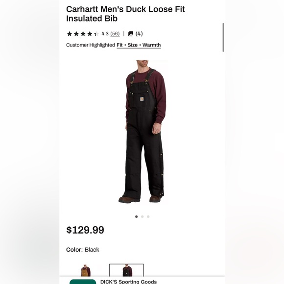 Carhartt Men's Loose Fit Washed Duck Insulated Bib Overall in black, XL Tall - Picture 4 of 4